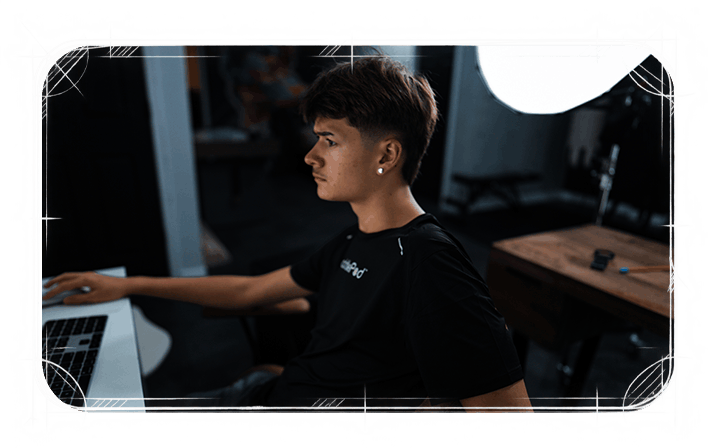 working on computer